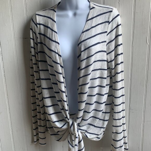 Velvet Graham & Spencer Coastal Blue White striped Open Cardigan Tie front - M - Picture 11 of 11